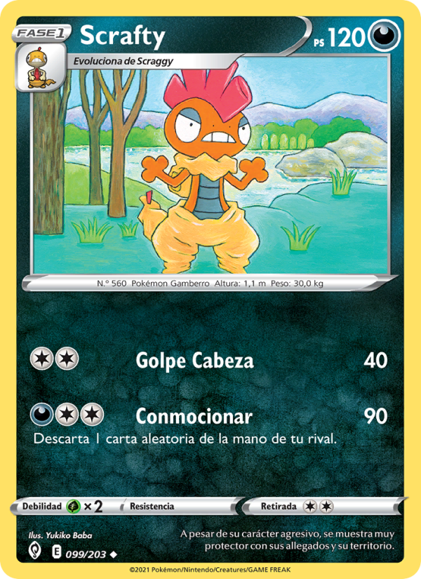 Scrafty 99 — Evolving Skies (Spanish Pokémon TCG card)