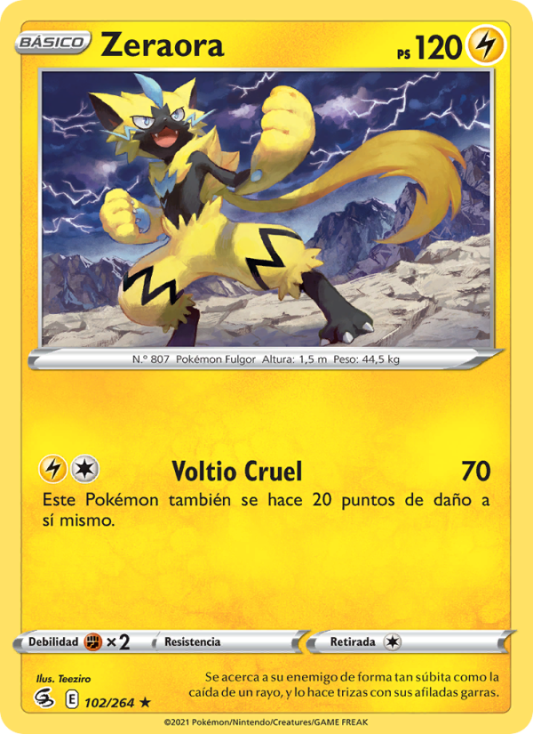 Zeraora 102 — Fusion Strike (Spanish Pokémon TCG card)