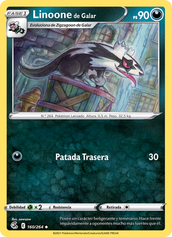 Linoone de Galar 160 — Fusion Strike (Spanish Pokémon TCG card)