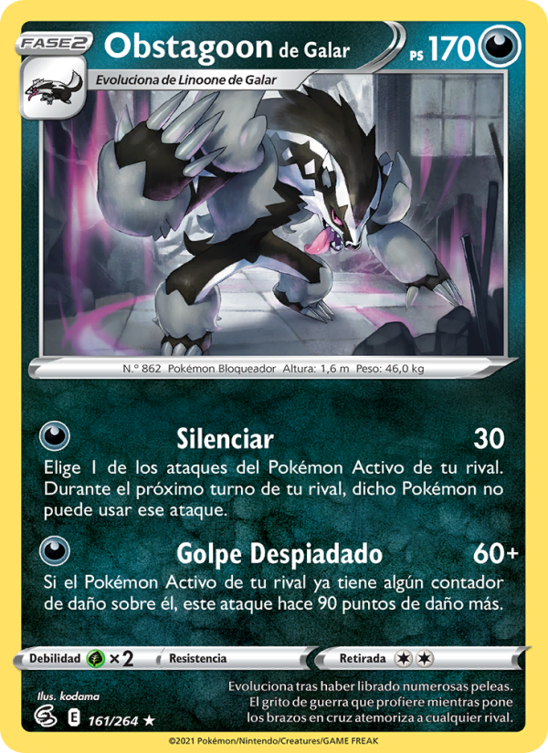 Obstagoon de Galar 161 — Fusion Strike (Spanish Pokémon TCG card)