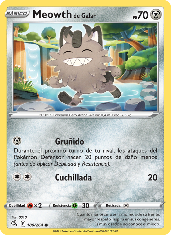 Meowth de Galar 180 — Fusion Strike (Spanish Pokémon TCG card)
