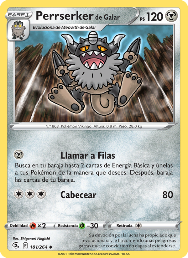 Perrserker de Galar 181 — Fusion Strike (Spanish Pokémon TCG card)