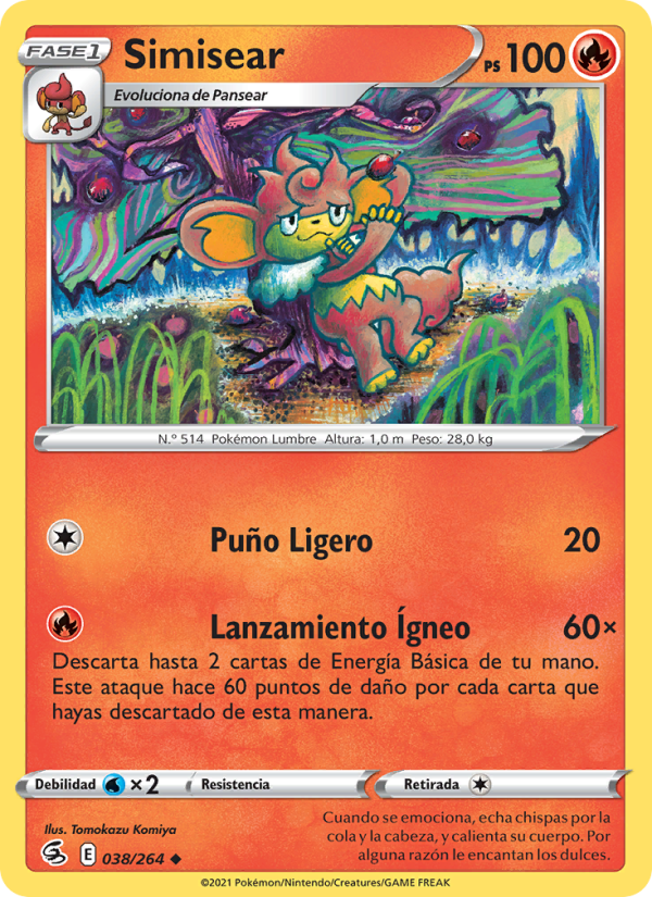 Simisear 38 — Fusion Strike (Spanish Pokémon TCG card)