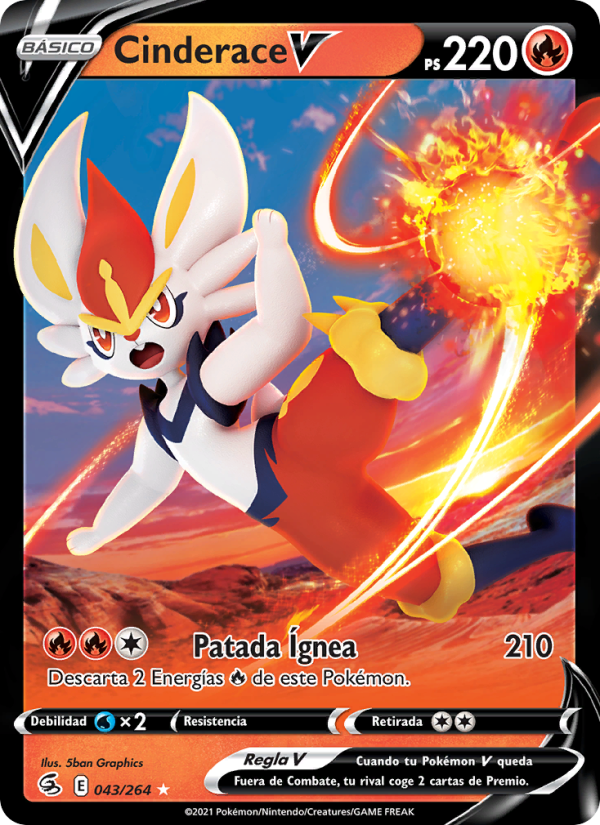 Cinderace V 43 — Fusion Strike (Spanish Pokémon TCG card)