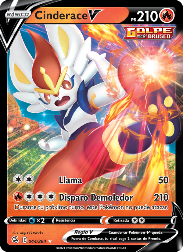 Cinderace V 44 — Fusion Strike (Spanish Pokémon TCG card)