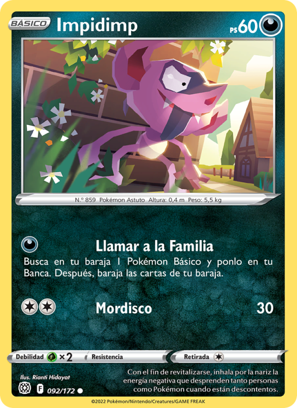 Impidimp 092 — Brilliant Stars (Spanish Pokémon TCG card)