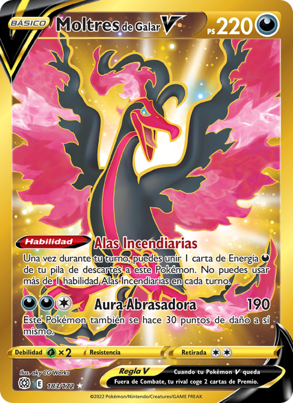 Moltres de Galar V 183 — Brilliant Stars (Spanish Pokémon TCG card)