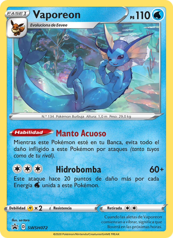 Vaporeon SWSH072 — Sword & Shield Promos (Spanish Pokémon TCG card)
