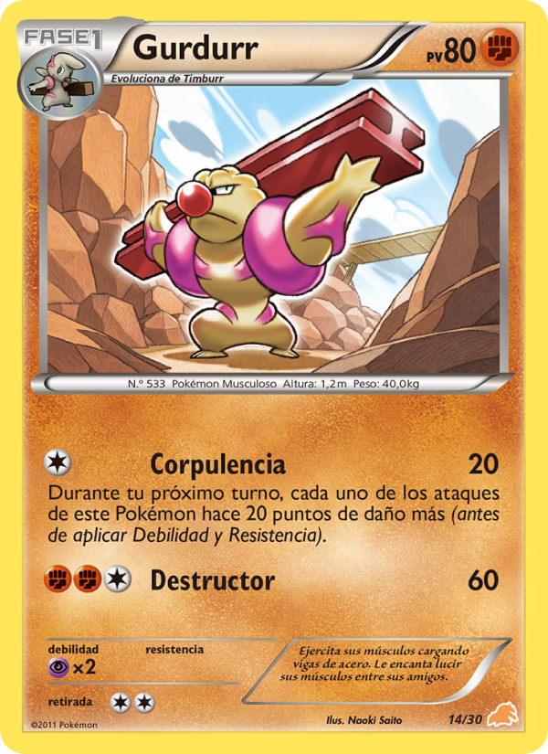 Gurdurr 14 — BW trainer Kit (Excadrill) (Spanish Pokémon TCG card)