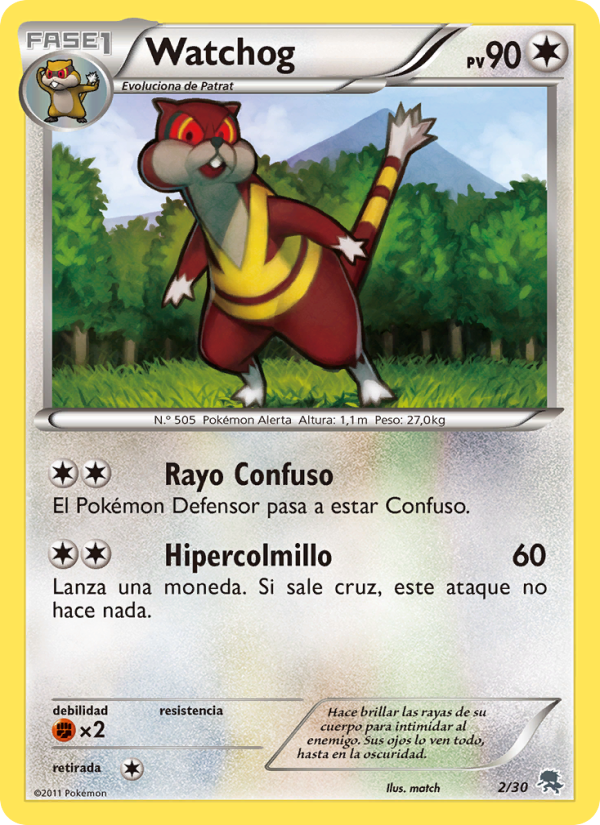 Watchog 2 — BW trainer Kit (Zoroark) (Spanish Pokémon TCG card)