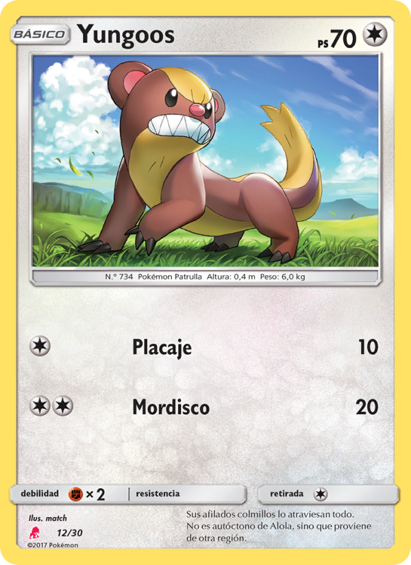 Yungoos 12 — SM trainer Kit (Lycanroc) (Spanish Pokémon TCG card)