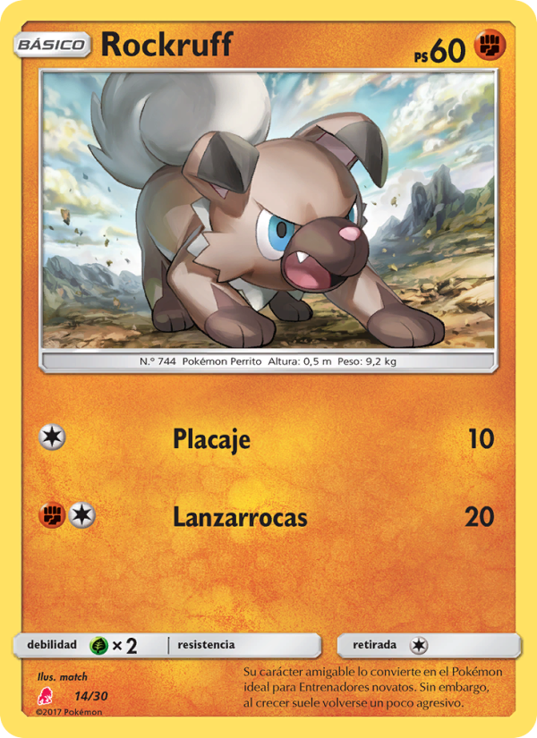 Rockruff 14 — SM trainer Kit (Lycanroc) (Spanish Pokémon TCG card)