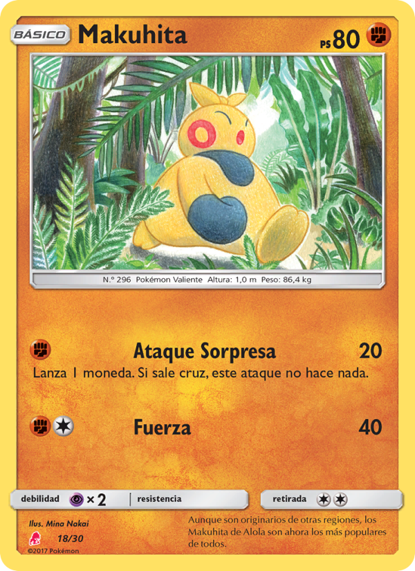 Makuhita 18 — SM trainer Kit (Lycanroc) (Spanish Pokémon TCG card)