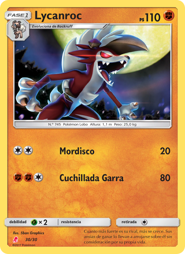 Lycanroc 30 — SM trainer Kit (Lycanroc) (Spanish Pokémon TCG card)