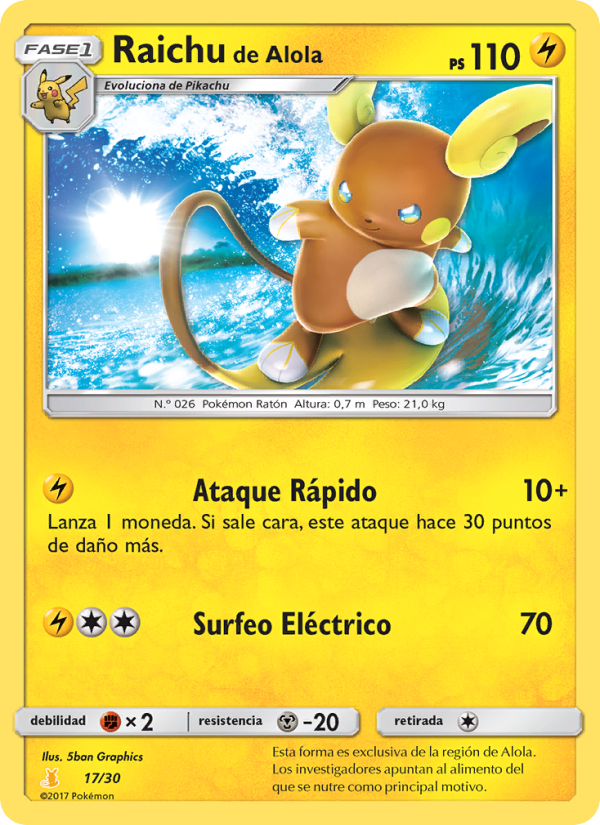 Raichu de Alola 17 — SM trainer Kit (Alolan Raichu) (Spanish Pokémon TCG card)