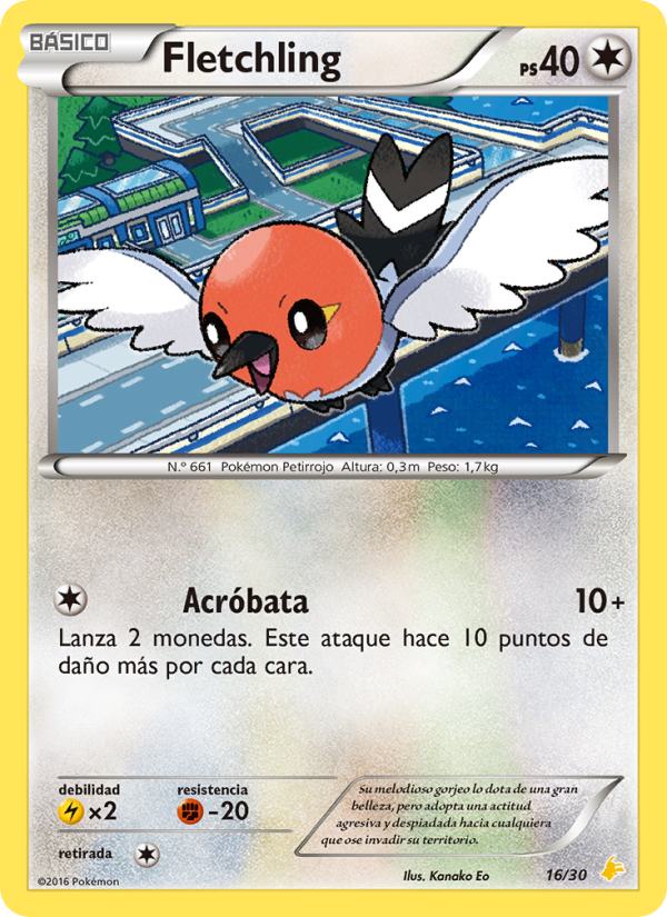Fletchling 16 — XY trainer Kit (Pikachu Libre) (Spanish Pokémon TCG card)