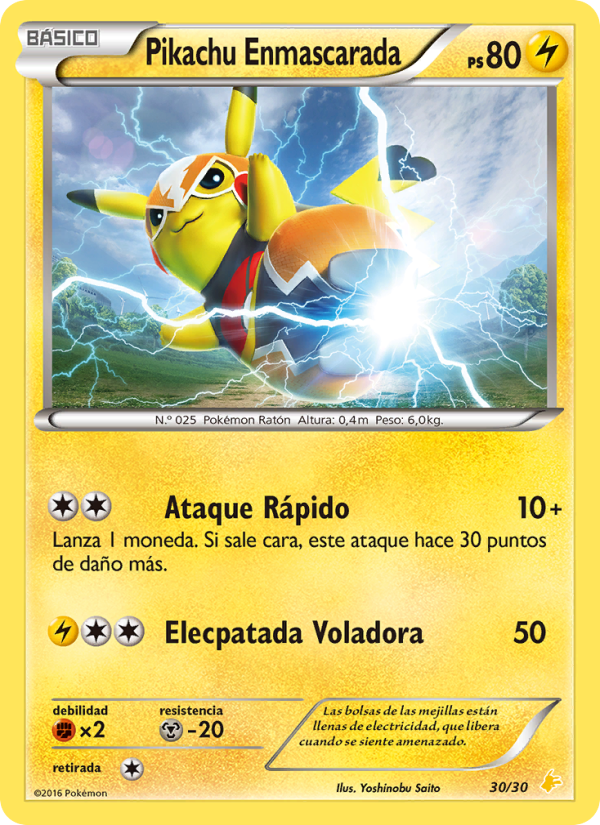 Pikachu Enmascarada 30 — XY trainer Kit (Pikachu Libre) (Spanish Pokémon TCG card)