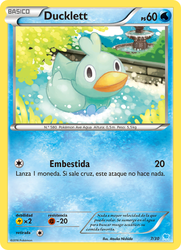 Ducklett 7 — XY trainer Kit (Suicune) (Spanish Pokémon TCG card)
