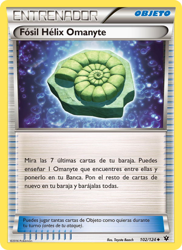 Fósil Hélix Omanyte 102 — Fates Collide (Spanish Pokémon TCG card)