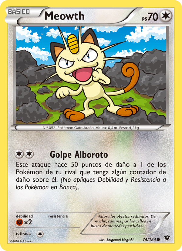 Meowth 74 — Fates Collide (Spanish Pokémon TCG card)
