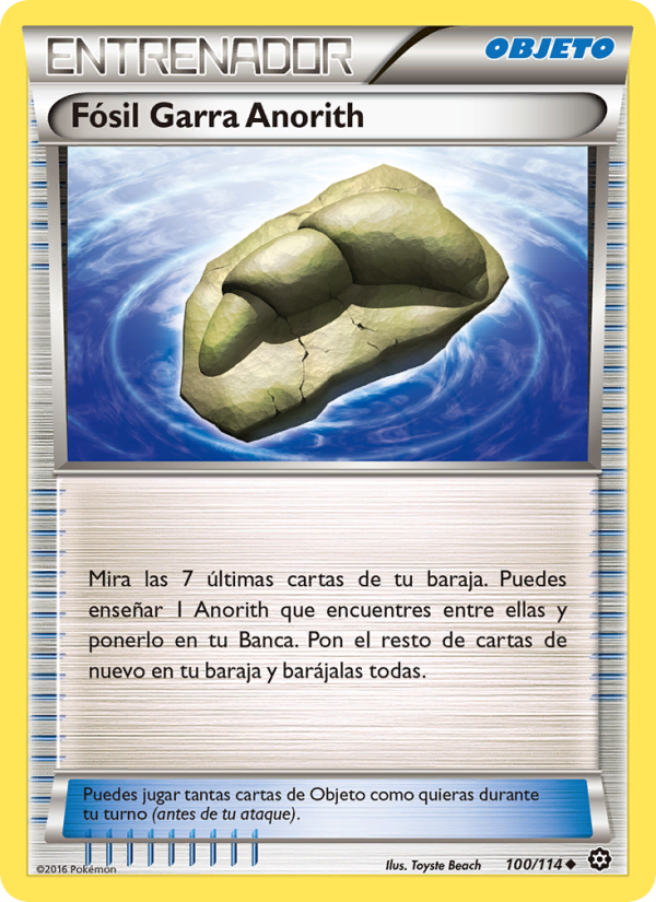 Fósil Garra Anorith 100 — Steam Siege (Spanish Pokémon TCG card)