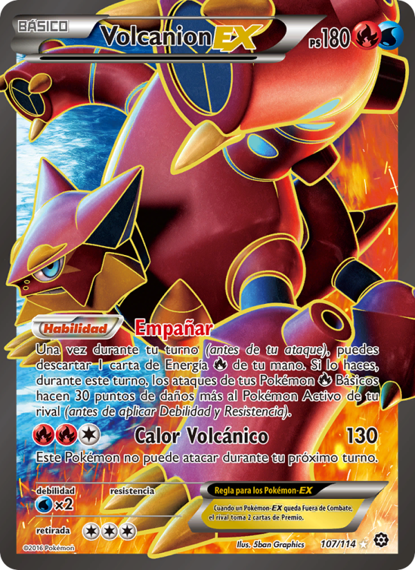 Volcanion EX 107 — Steam Siege (Spanish Pokémon TCG card)