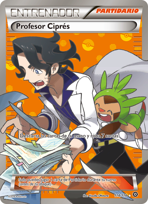 Profesor Ciprés 114 — Steam Siege (Spanish Pokémon TCG card)