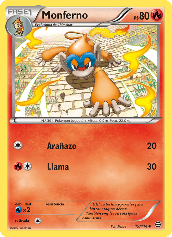 Monferno 19 — Steam Siege (Spanish Pokémon TCG card)