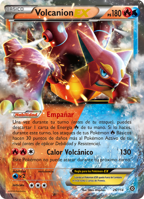 Volcanion EX 26 — Steam Siege (Spanish Pokémon TCG card)