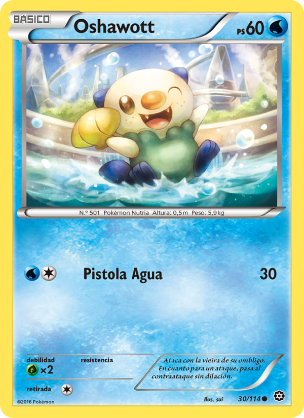 Oshawott 30 — Steam Siege (Spanish Pokémon TCG card)