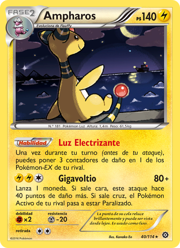 Ampharos 40 — Steam Siege (Spanish Pokémon TCG card)