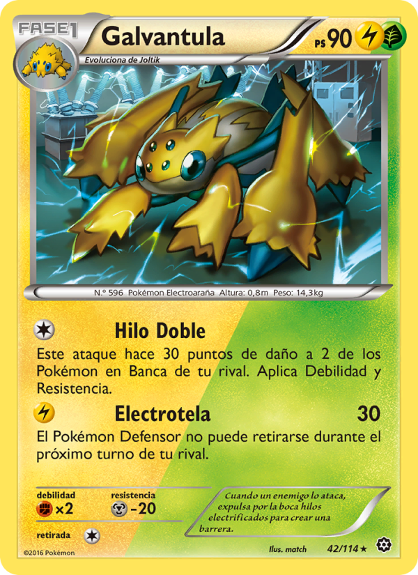 Galvantula 42 — Steam Siege (Spanish Pokémon TCG card)
