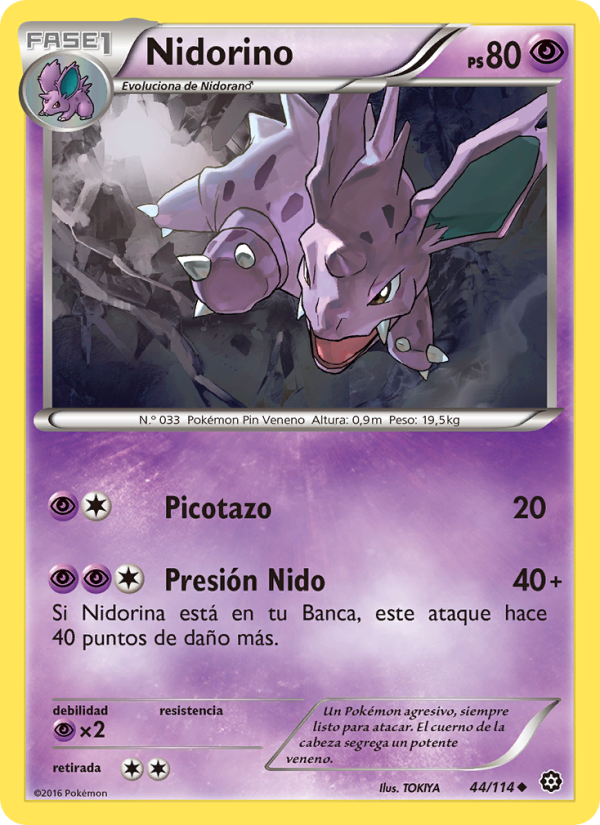 Nidorino 44 — Steam Siege (Spanish Pokémon TCG card)