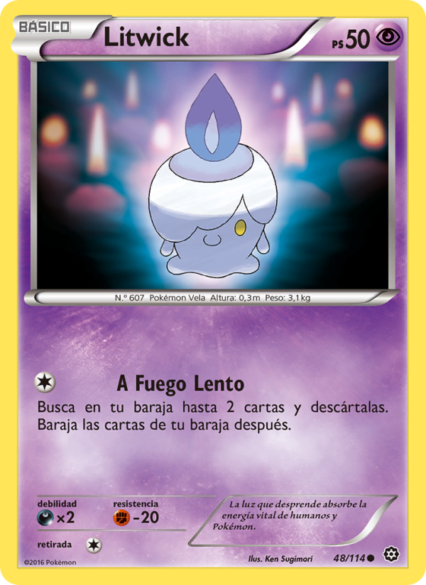 Litwick 48 — Steam Siege (Spanish Pokémon TCG card)