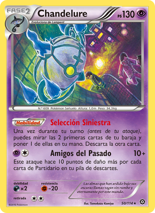 Chandelure 50 — Steam Siege (Spanish Pokémon TCG card)