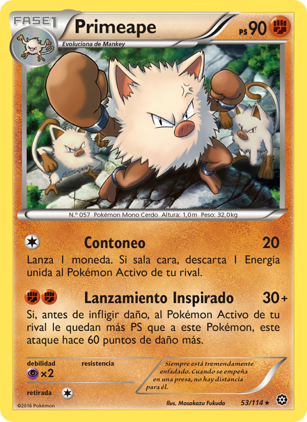 Primeape 53 — Steam Siege (Spanish Pokémon TCG card)