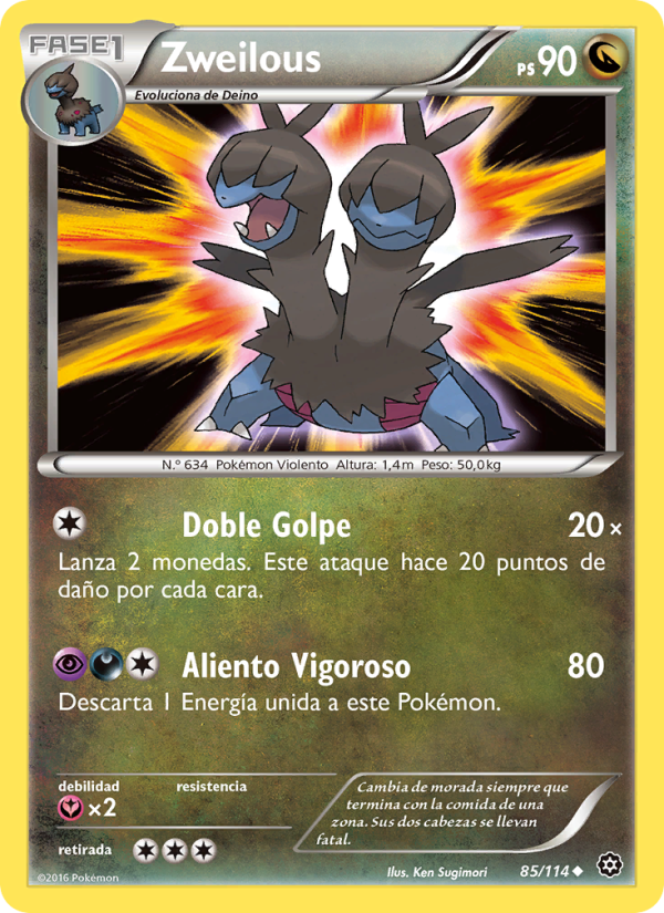 Zweilous 85 — Steam Siege (Spanish Pokémon TCG card)