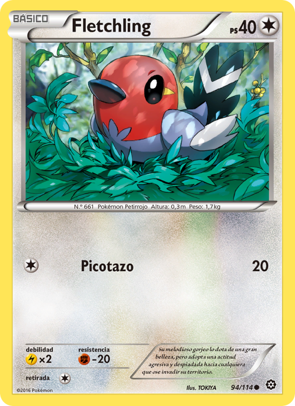 Fletchling 94 — Steam Siege (Spanish Pokémon TCG card)