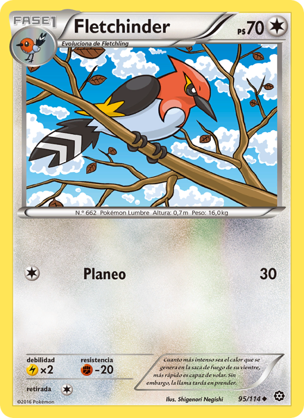 Fletchinder 95 — Steam Siege (Spanish Pokémon TCG card)