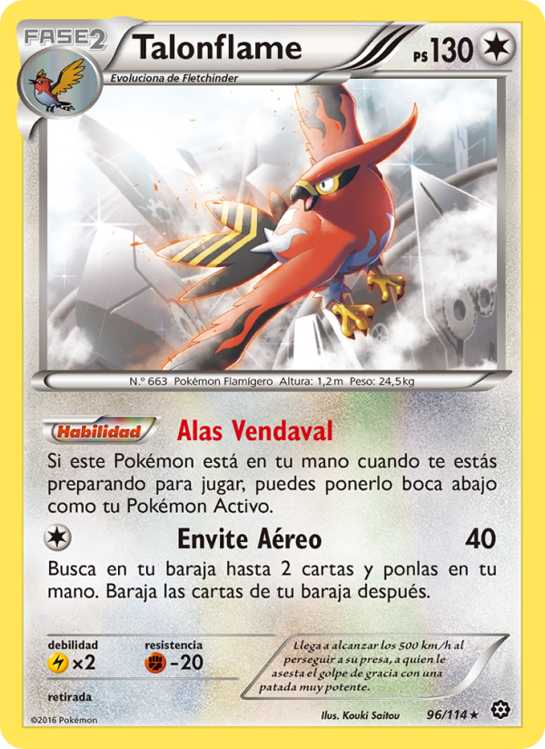 Talonflame 96 — Steam Siege (Spanish Pokémon TCG card)