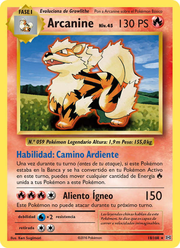 Arcanine 18 — Evolutions (Spanish Pokémon TCG card)