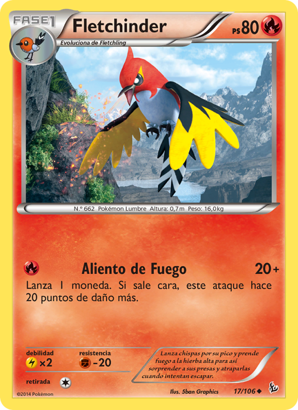 Fletchinder 17 — Flashfire (Spanish Pokémon TCG card)