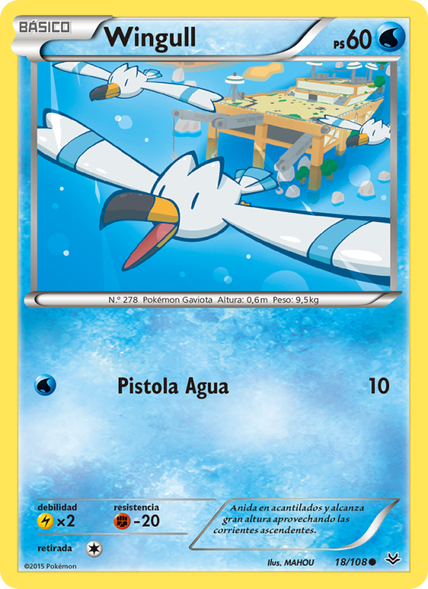 Wingull 18 — Roaring Skies (Spanish Pokémon TCG card)