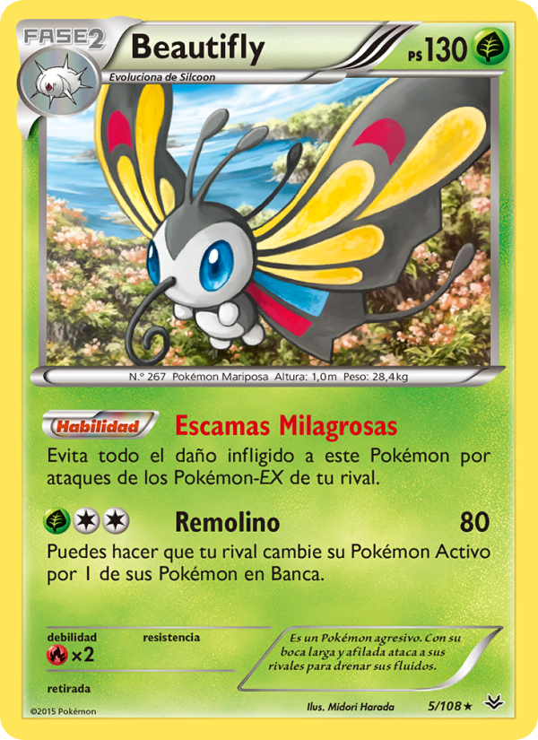 Beautifly 5 — Roaring Skies (Spanish Pokémon TCG card)