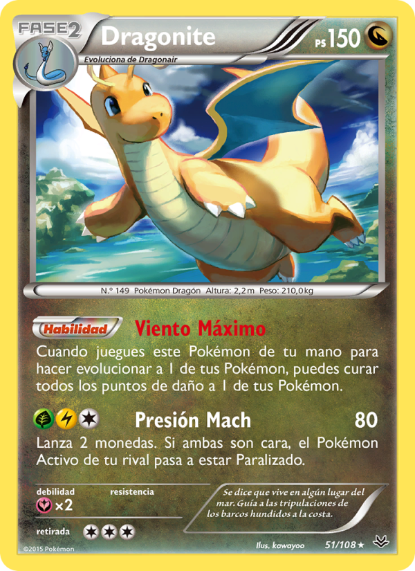 Dragonite 51 — Roaring Skies (Spanish Pokémon TCG card)