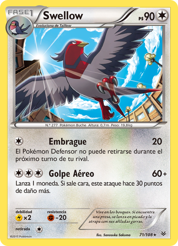 Swellow 71 — Roaring Skies (Spanish Pokémon TCG card)