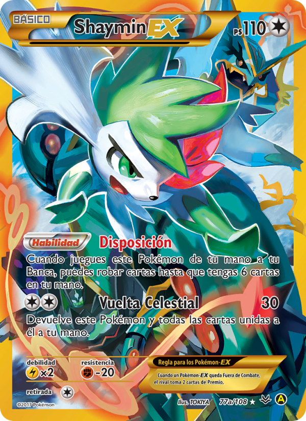 Shaymin EX 77a — Roaring Skies (Spanish Pokémon TCG card)