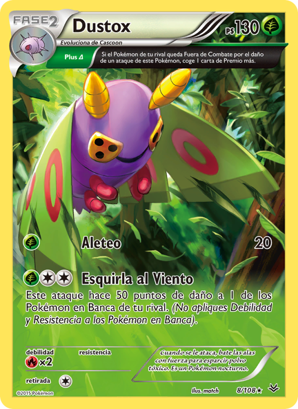 Dustox 8 — Roaring Skies (Spanish Pokémon TCG card)