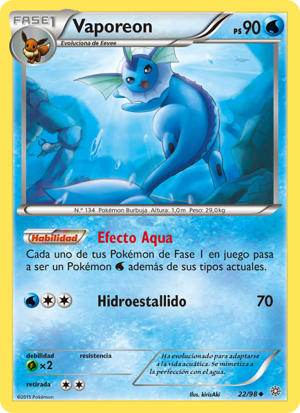Vaporeon 22 — Ancient Origins (Spanish Pokémon TCG card)