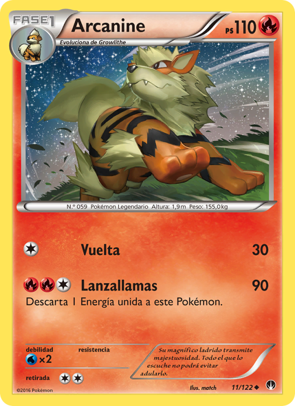 Arcanine 11 — BREAKpoint (Spanish Pokémon TCG card)